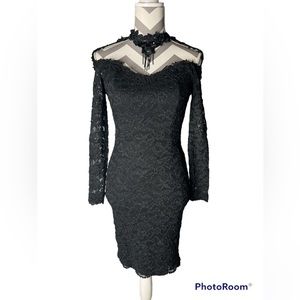 VTG 80s, Black Lace Choker Neck Dress, Lew Magrum